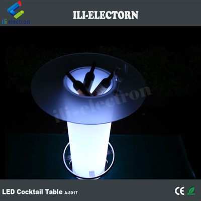 Meja Koktail Cahaya Kaca Tinggi LED, Meja Kopi Tercahaya Dengan Ember Es