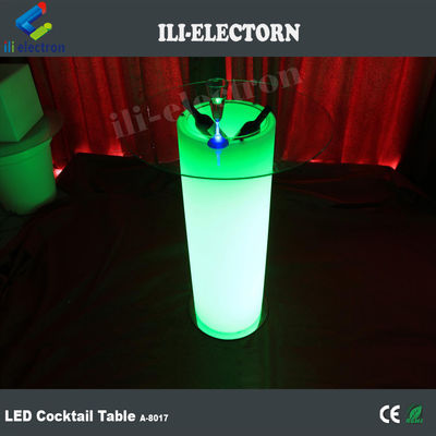 Meja Koktail Cahaya Kaca Tinggi LED, Meja Kopi Tercahaya Dengan Ember Es
