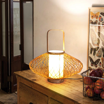 3500K Panas Putih Rattan Bambu Meja Lampu Untuk Kamar Tidur Switch Control