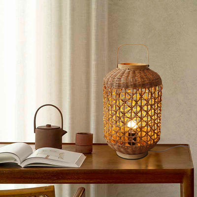 Retro Hemp Rope Rattan Woven Lamp Shade Untuk Kamar Tidur Kamar Tidur