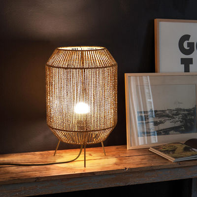 Vintage Twine Rattan Table Lamp, Handmade Wabi Sabi Table Lamp Untuk Homestay