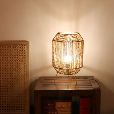 Vintage Twine Rattan Table Lamp, Handmade Wabi Sabi Table Lamp Untuk Homestay