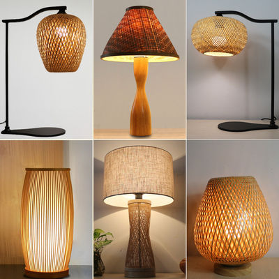 Lampu Meja Samping Tempat Tidur Bambu 2700K Lembut Putih Panas Untuk Dekorasi Rumah