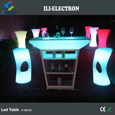 Meja Cocktail Led Plastik PE Dengan Mode Pencahayaan Strobe Dan Didukung oleh Baterai Lithium Terisi Ulang