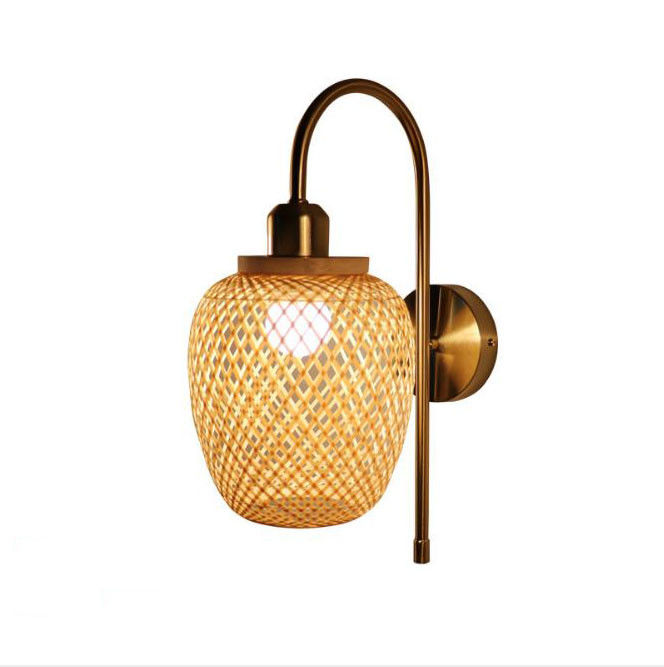 Nodic Woven Bamboo Rattan Lampu Dinding Untuk Dekorasi Ruang Tidur Ruang Tidur