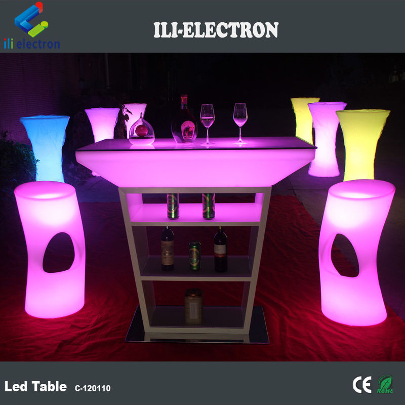 Meja Cocktail Led Plastik PE Dengan Mode Pencahayaan Strobe Dan Didukung oleh Baterai Lithium Terisi Ulang